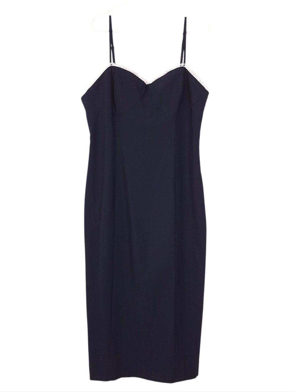 Anthropologie Maeve pinstripe lace trim midi pencil dress office professional